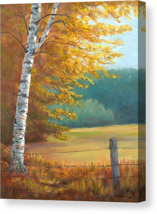 Autumn Canvas Print featuring the painting Autumn Birch Field by Elaine Farmer