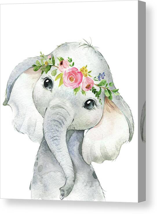 Elephant Canvas Print featuring the digital art Boho Elephant by Pink Forest Cafe