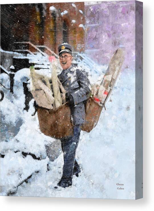 Chicago Canvas Print featuring the mixed media Chicago Mailman 1929 by Glenn Galen