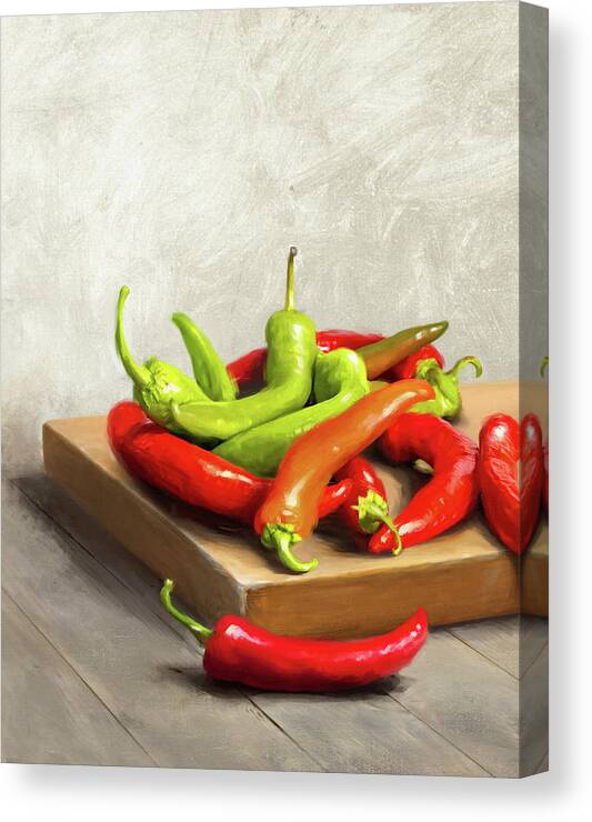 Cooks Illustrated Canvas Print featuring the painting Summer Peppers by Robert Papp