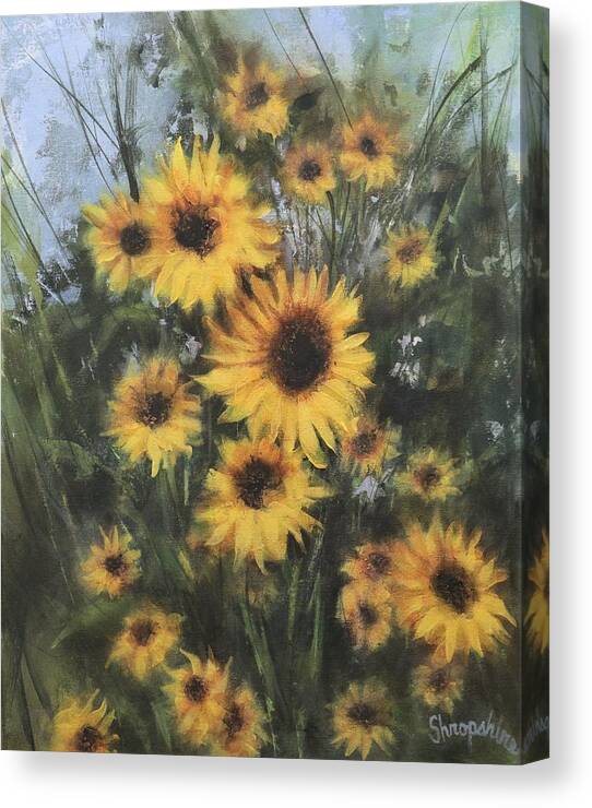 Sunflower Canvas Print featuring the painting Sunflower Proposal by Tom Shropshire