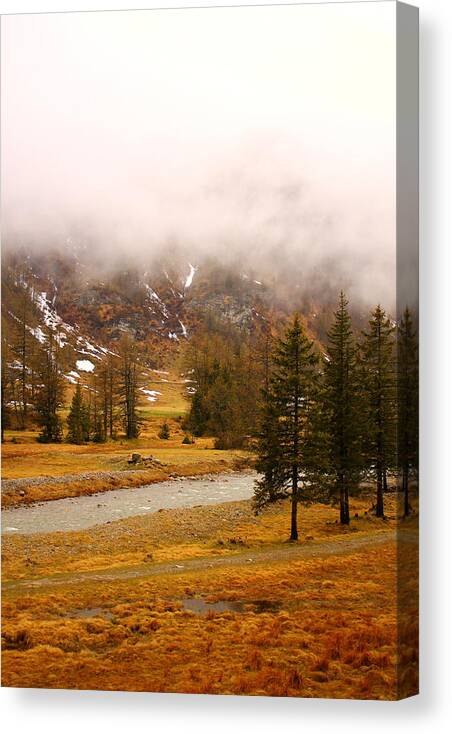 Landscape Canvas Print featuring the photograph Alpine Mist by Saya Studios