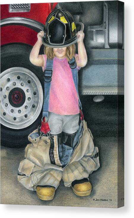 Firefighter Canvas Print featuring the drawing Baby Girl by Jodi Monroe