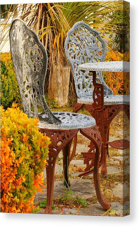 Bistro Table Canvas Print featuring the photograph Bistro Table-Color by Loni Collins