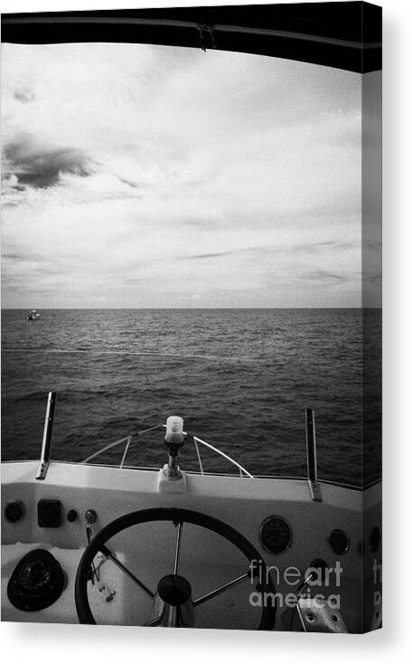 Charter Canvas Print featuring the photograph Controls On The Flybridge Deck Of A Charter Fishing Boat In The Gulf Of Mexico Out Of Key West Flori by Joe Fox