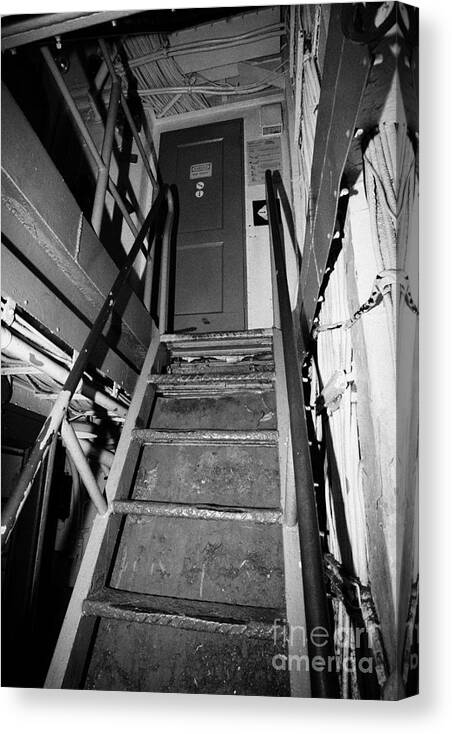 Usa Canvas Print featuring the photograph Internal stairways of USS Intrepid at the Intrepid Sea Air Space Museum by Joe Fox