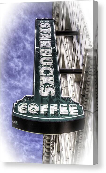Starbucks Canvas Print featuring the photograph Starbucks - Ballard by Spencer McDonald