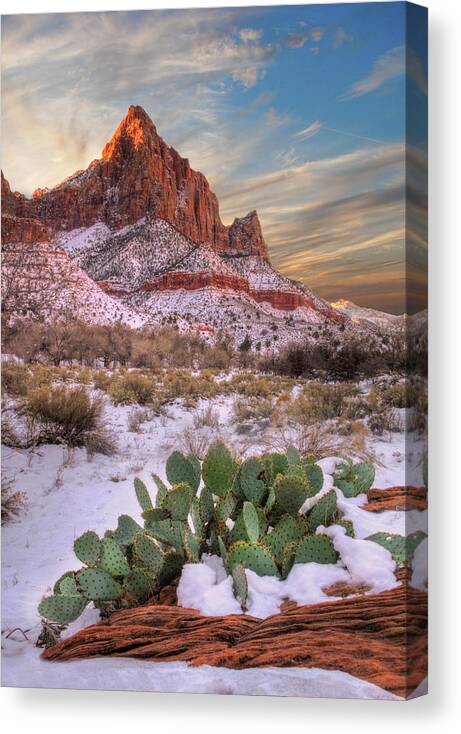 Zion National Park Canvas Print featuring the photograph Winter in Zion National park Utah by Douglas Pulsipher