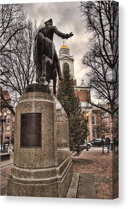 Paul Revere Canvas Print featuring the photograph Paul Revere-Statue #1 by Joann Vitali