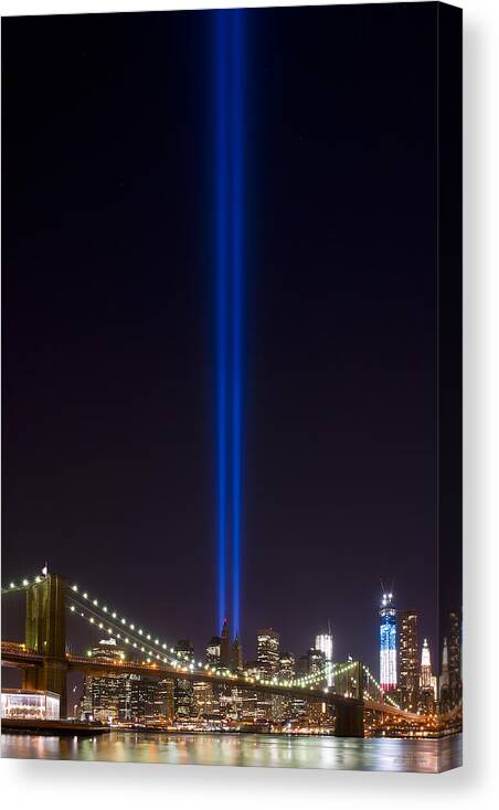  New York Photographs Canvas Print featuring the photograph THE LIGHTS - 9-11 Tribute by Shane Psaltis