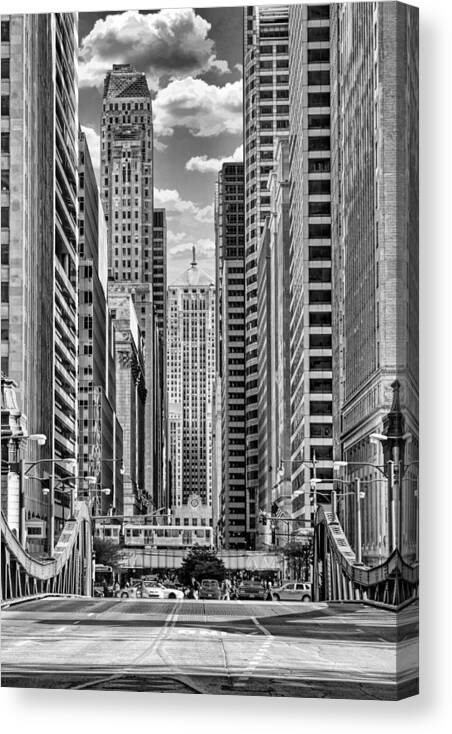 Chicago Canvas Print featuring the photograph Chicago LaSalle Street Black and White by Christopher Arndt