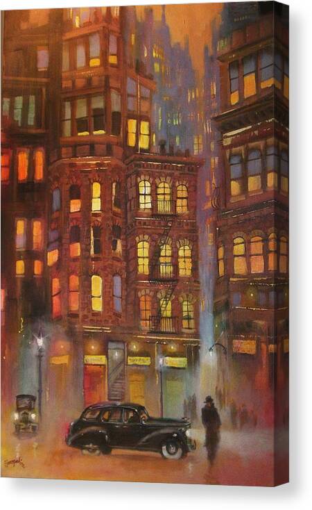 City At Night Canvas Print featuring the painting City Noir by Tom Shropshire