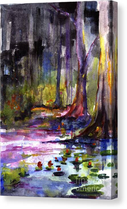 Gardens Canvas Print featuring the painting Cypress Gardens South Carolina Watercolor by Ginette Callaway
