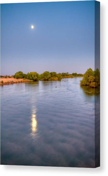 Hdr Canvas Print featuring the photograph Full Moon Reflection On Kern River by Connie Cooper-Edwards