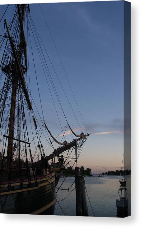Ship Canvas Print featuring the photograph HMS Bounty Ship - Sunset at the Cove by Margie Avellino