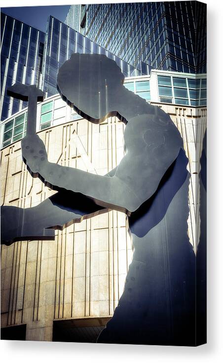 Seattle Hammering Man Canvas Print featuring the photograph Seattle Hammering Man by Spencer McDonald
