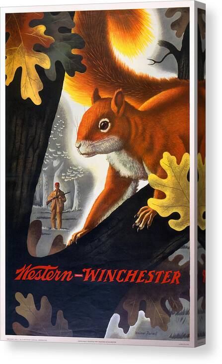 Outdoor Canvas Print featuring the painting Winchester-Western Squirrel Hunting by Weimer Pursell