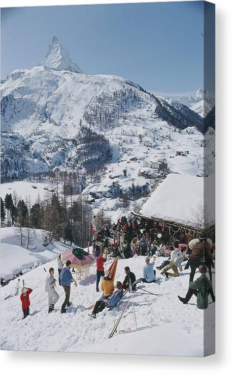 People Canvas Print featuring the photograph Zermatt Skiing by Slim Aarons