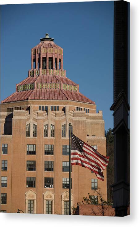 Asheville Canvas Print featuring the photograph Asheville City Hall with Flag by Joye Ardyn Durham