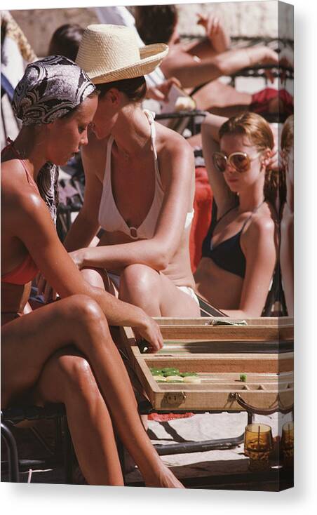 People Canvas Print featuring the photograph Backgammon By The Pool by Slim Aarons