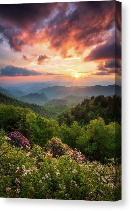 Great Smoky Mountains Canvas Print featuring the photograph North Carolina Great Smoky Mountains Sunset Landscape Cherokee NC by Dave Allen