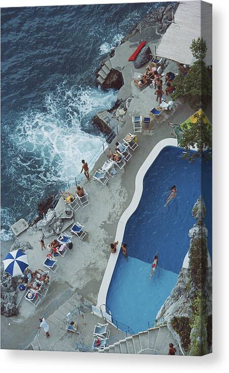 1980-1989 Canvas Print featuring the photograph Pool On Amalfi Coast by Slim Aarons