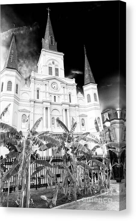 St. Louis Cathedral At Night Canvas Print featuring the photograph St. Louis Cathedral at Night New Orleans by John Rizzuto