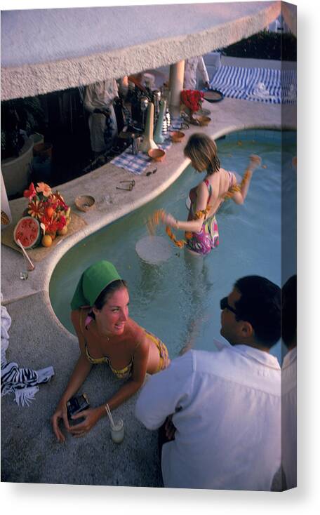 Young Men Canvas Print featuring the photograph Villa Vera Pool Bar by Slim Aarons