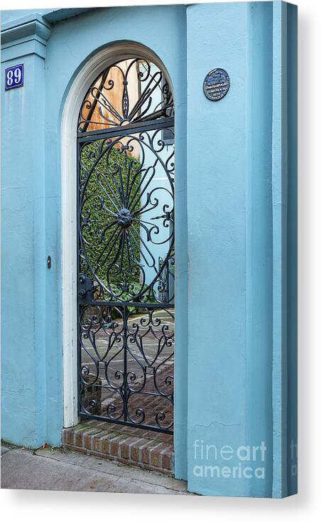 Architecture Canvas Print featuring the photograph Charleston Rainbow Alley Gate 14 by Maria Struss Photography