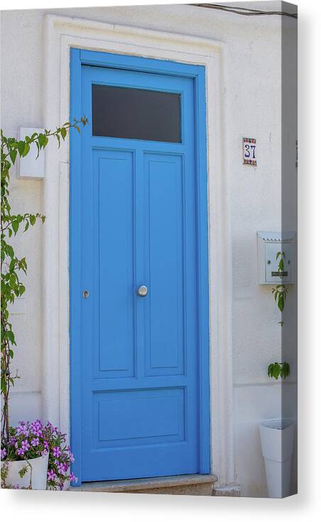 Sicily Canvas Print featuring the photograph Cinisi Door in Blue by Georgia Fowler
