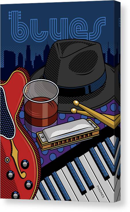 Music Canvas Print featuring the digital art City Blues by Ron Magnes