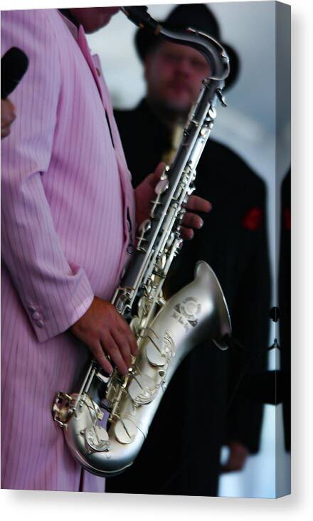 Silver Saxophone Canvas Print featuring the photograph Gettin' On Your Grove by Bonnie Colgan
