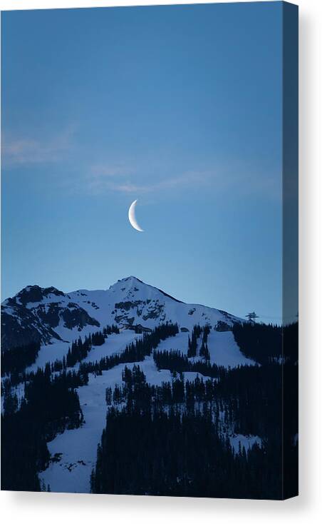 Blackcomb Canvas Print featuring the photograph Moon Rising Over Whistler Blackcomb by Rick Deacon