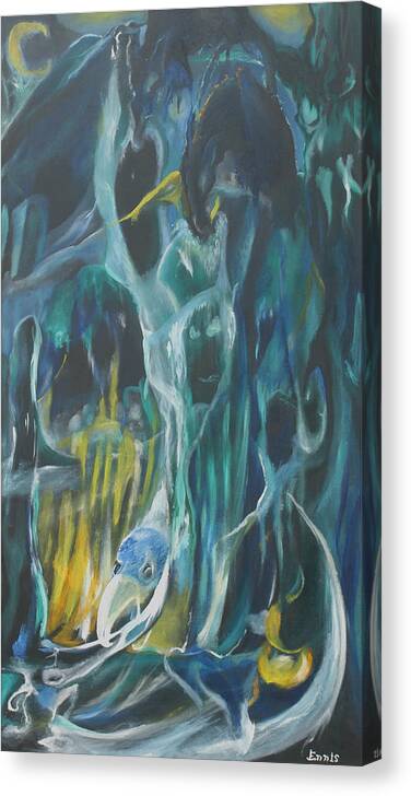 Ennis Christophe Painting Surrealism Automatism Abstract Expressionist Ghoul Scythe Crow Rat Vulture Skull Graveyard Spirit Ghost Canvas Print featuring the painting Cloak Of The Ghoul by Christophe Ennis