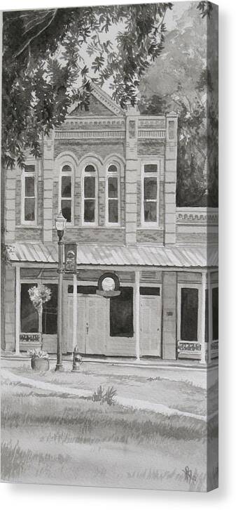 Pen And Ink Canvas Print featuring the painting Building on the Square #1 by Karen Boudreaux