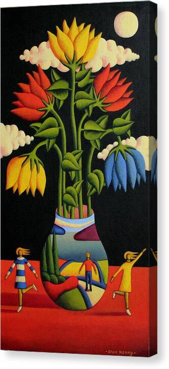 Flowers Canvas Print featuring the painting Vase With Flowers And Figures by Alan Kenny