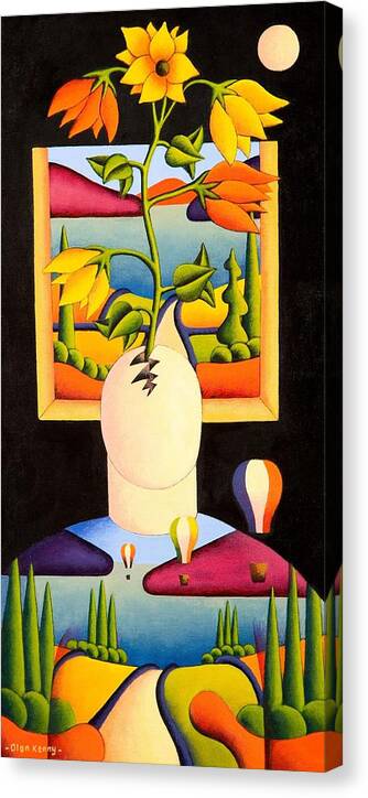 Head Flower Canvas Print featuring the painting Head with emerging flowers by Alan Kenny