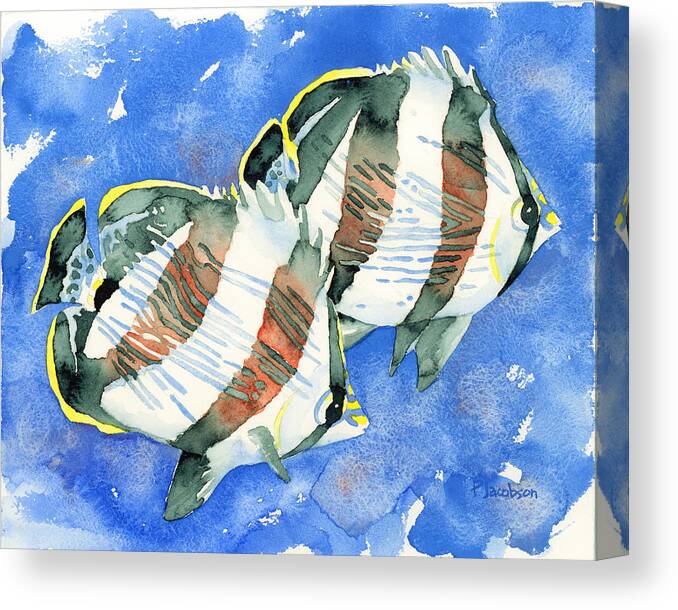  Canvas Print featuring the painting Banded Butterflyfish #1 by Pauline Walsh Jacobson