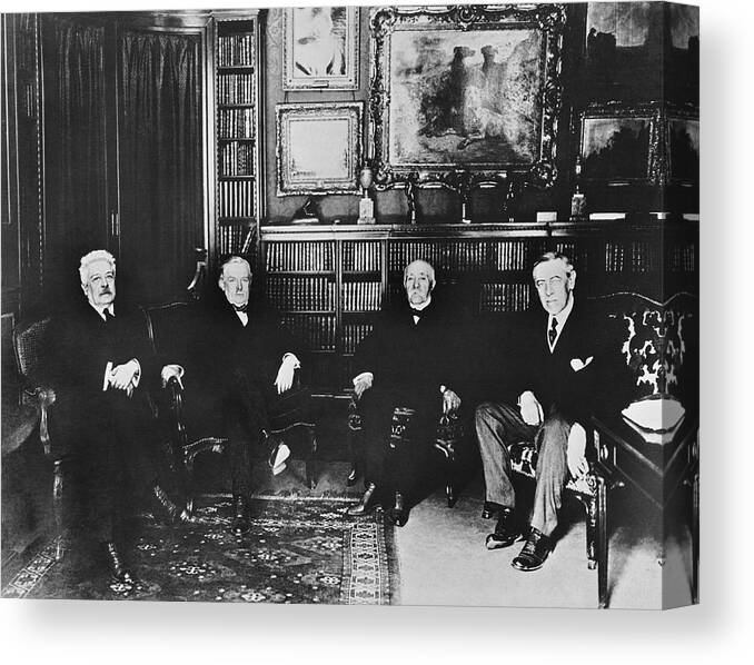 1910's Canvas Print featuring the photograph Big Four At Versailles #1 by Underwood Archives