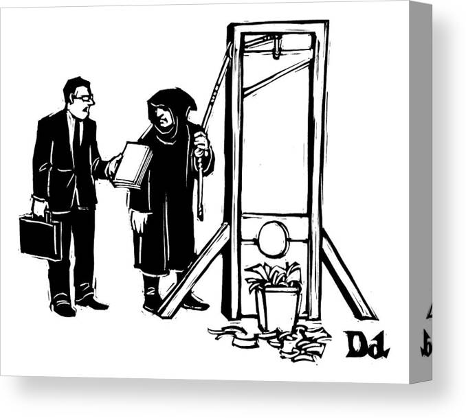 Tk. Execution Canvas Print featuring the drawing Caption Contest. An Office Worker Hands Papers #1 by Drew Dernavich