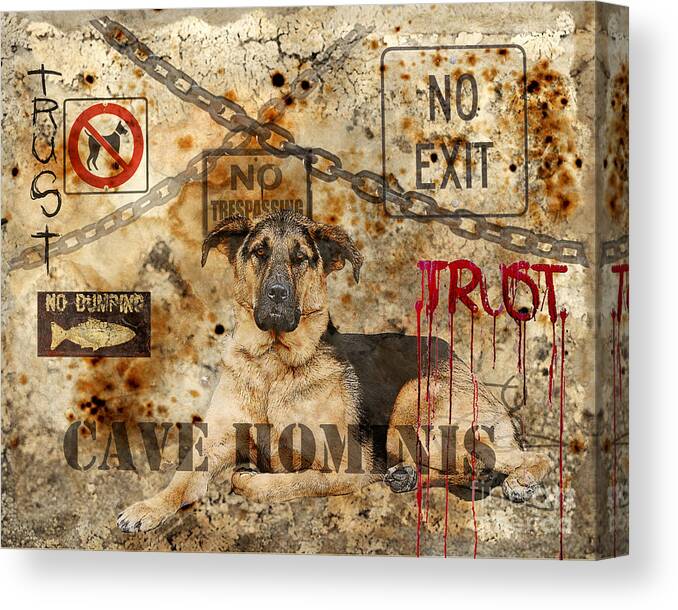 Dog Canvas Print featuring the digital art Cave Hominis #1 by Judy Wood