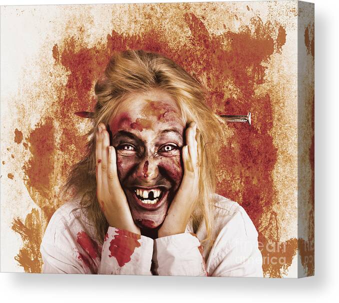 Evil Canvas Print featuring the photograph Chilling female halloween spook. Grunge horror #1 by Jorgo Photography