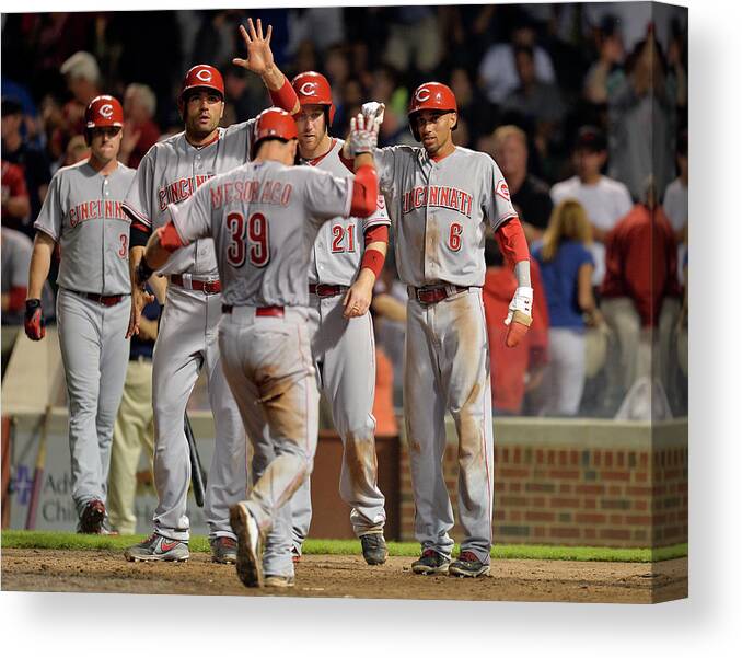 Ninth Inning Canvas Print featuring the photograph Cincinnati Reds V Chicago Cubs by Brian Kersey