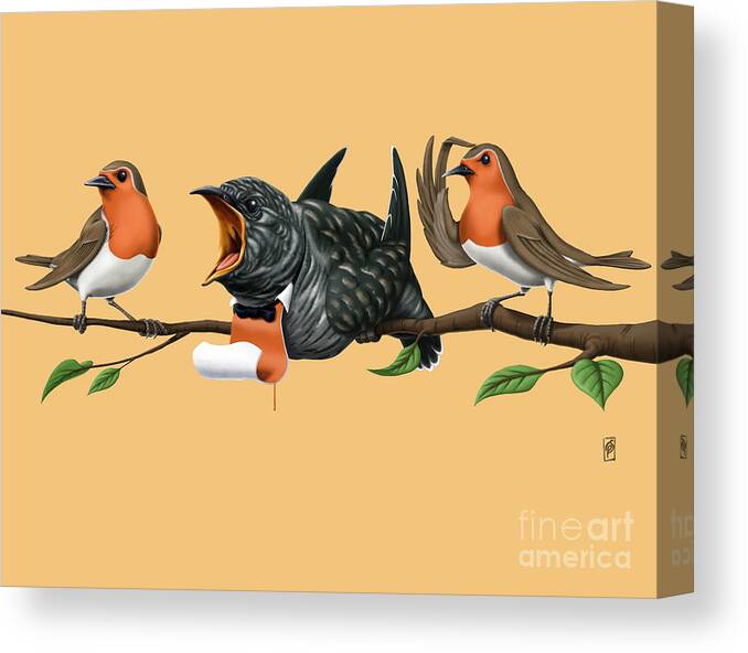 Cuckoo Canvas Print featuring the drawing Cock Robin Colour by Rob Snow