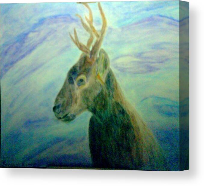 Deer Canvas Print featuring the mixed media Deer at Home by Suzanne Berthier