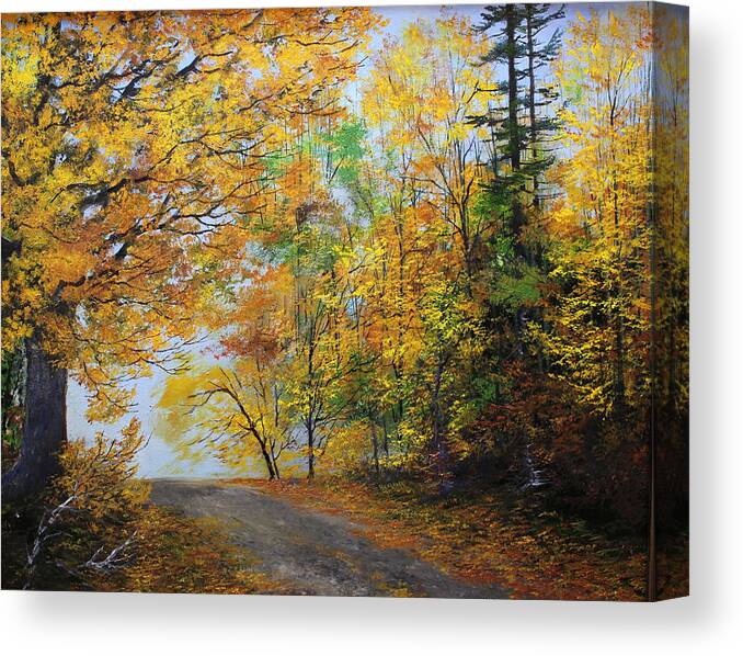 Autumn Canvas Print featuring the painting Fall Road #1 by Ken Ahlering