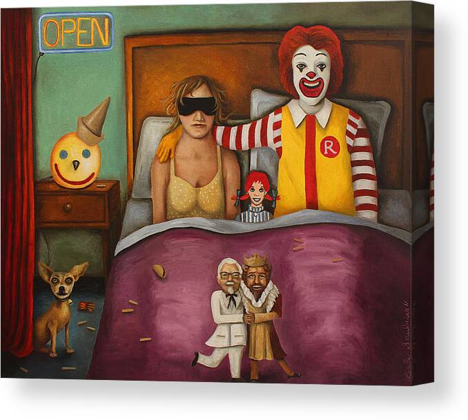 Mcdonald's Canvas Print featuring the painting Fast Food Nightmare #1 by Leah Saulnier The Painting Maniac