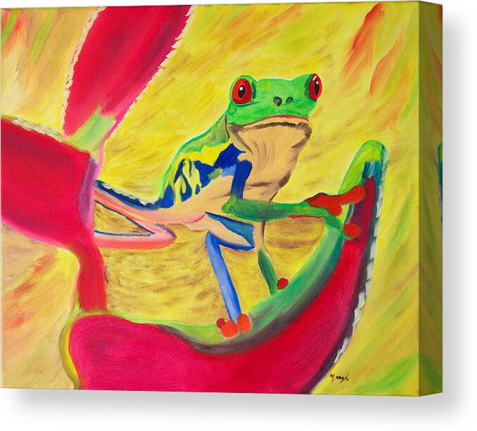 Tree Frog Canvas Print featuring the painting Rainforest Melody by Meryl Goudey