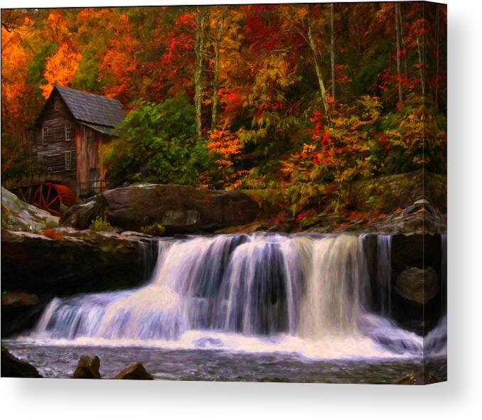Glade Creek Grist Mill Canvas Print featuring the digital art Glade Creek grist mill by Flees Photos