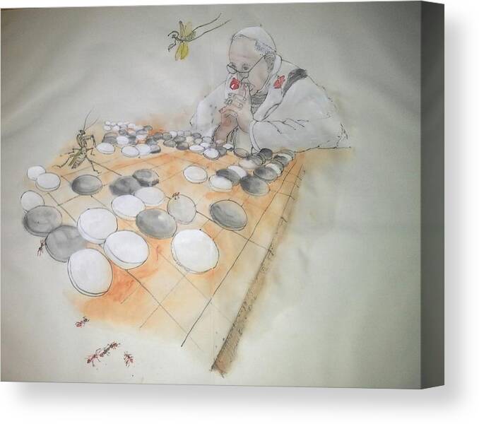 Go Game. Ancient. Strategy.baduk Canvas Print featuring the painting GO album #1 by Debbi Saccomanno Chan